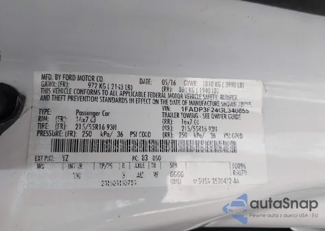 2016 Ford Focus Se из США, поврежденный, VIN 1FADP3F24GL340855